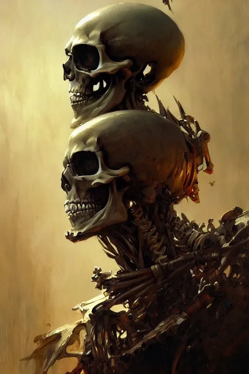 Prompt: skeleton skeletal skull skeletons bones portrait dnd, painting by gaston bussiere, craig mullins, greg rutkowski, yoji shinkawa