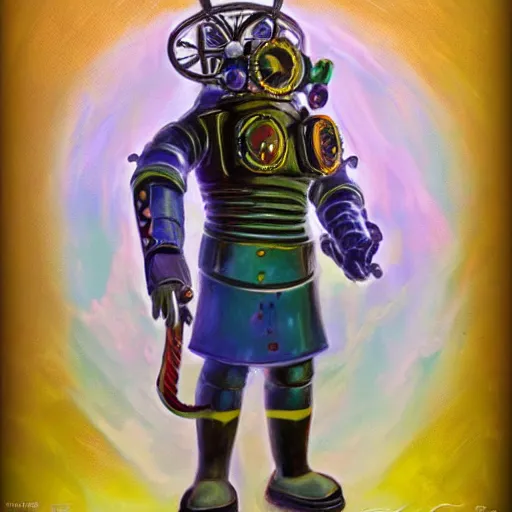 Prompt: bioshock big daddy, colorful oil painting,