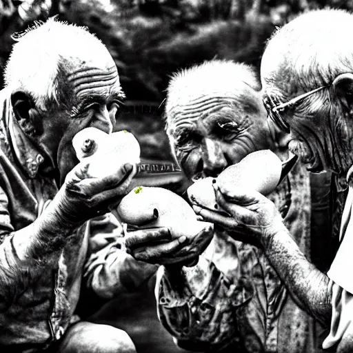 Image similar to old men eating lemon very detailed photo award winning