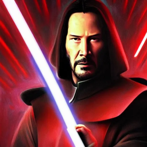 Image similar to keanu reeves as darth revan, artstation hall of fame gallery, editors choice, #1 digital painting of all time, most beautiful image ever created, emotionally evocative, greatest art ever made, lifetime achievement magnum opus masterpiece, the most amazing breathtaking image with the deepest message ever painted, a thing of beauty beyond imagination or words, 4k, highly detailed, cinematic lighting