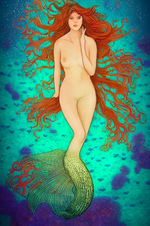 Prompt: beautiful mermaid swimming through bioluminescent algae coral reefs by małgorzata kmiec