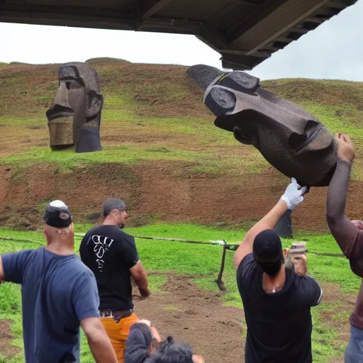 Image similar to photo of easter island natives installing the moai statues