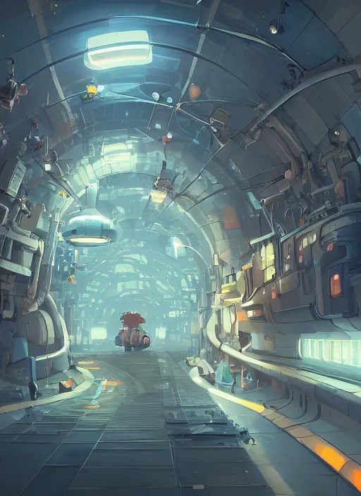 Image similar to underground futuristic tunnel, nuclear powered, detailed, futuristic, cory loftis, james gilleard, atey ghailan, makoto shinkai, goro fujita, studio ghibli, rim light, exquisite lighting, clear focus, very coherent, plain background