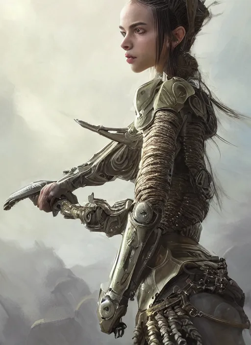 Image similar to a professional portrait of a beautiful young female, clothed in ethereal battle armor, olive skin, long dark hair, beautiful bone structure, symmetrical facial features, intricate, elegant, digital painting, concept art, smooth, sharp focus, finely detailed, illustration, from Valerian and the City of a Thousand Planets, in the style of Ruan Jia and Mandy Jurgens and Artgerm and Greg Rutkowski and William-Adolphe Bouguerea