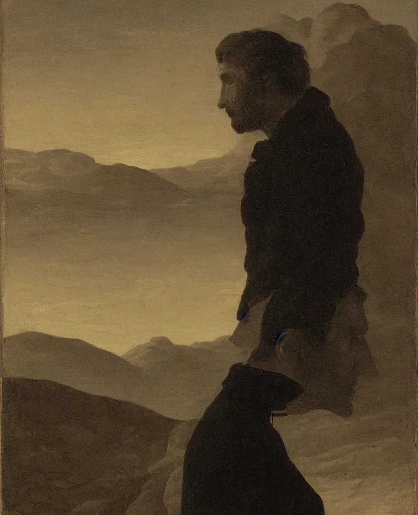Image similar to portrait of a man in profile with a desolate background