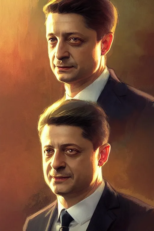 Image similar to zelensky as president, portrait, highly detailed, digital painting, artstation, concept art, smooth, sharp focus, illustration, cinematic lighting, art by artgerm and greg rutkowski and alphonse mucha