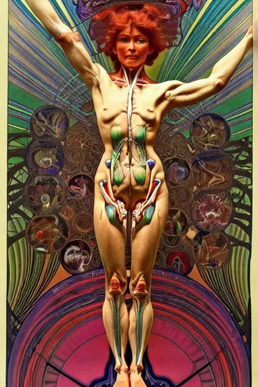 Image similar to extremely psychedelic anatomically accurate model of the ful cyborgl human muscular system infected by night, full body, intricate parts, fine details, hyper - realistic, elegant minimalism. sharp focus. lush color by seichen, alphonse mucha, surreal