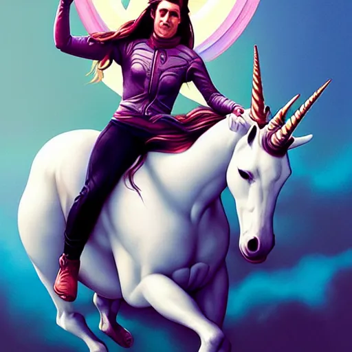 Image similar to portrait of human riding an unicorn, action scene, pixar style, by tristan eaton stanley artgerm and tom bagshaw.