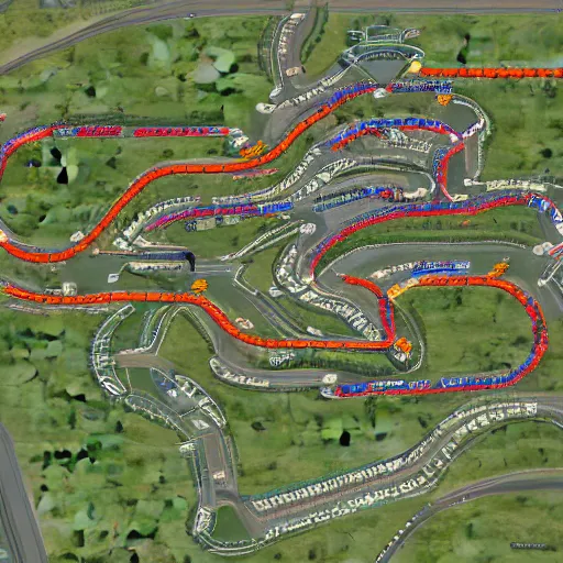 Image similar to top down view of an F1 racetrack map layout. Bowsers Castle viciousness trail map.