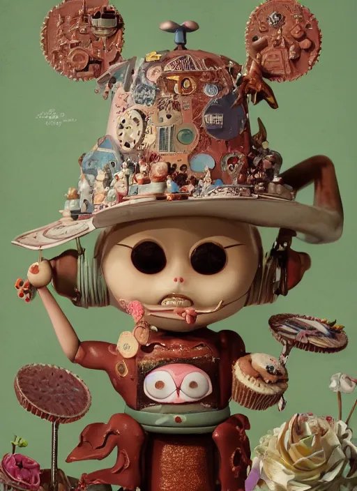 Prompt: closeup portrait of tin toy spring - heeled jack eating cakes, depth of field, zeiss lens, detailed, symmetrical, centered, fashion photoshoot, by nicoletta ceccoli, mark ryden, lostfish, earl nore, hyung tae, frank frazetta, breathtaking, 8 k resolution, extremely detailed, beautiful, establishing shot, artistic, hyperrealistic, octane render