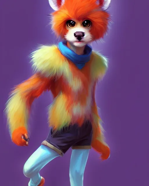 Image similar to character concept art of a cute young colorful male anthropomorphic furry | | cute - fine - face, pretty face, key visual, realistic shaded perfect face, fine details by stanley artgerm lau, wlop, rossdraws, james jean, andrei riabovitchev, marc simonetti, and sakimichan, trending on artstation