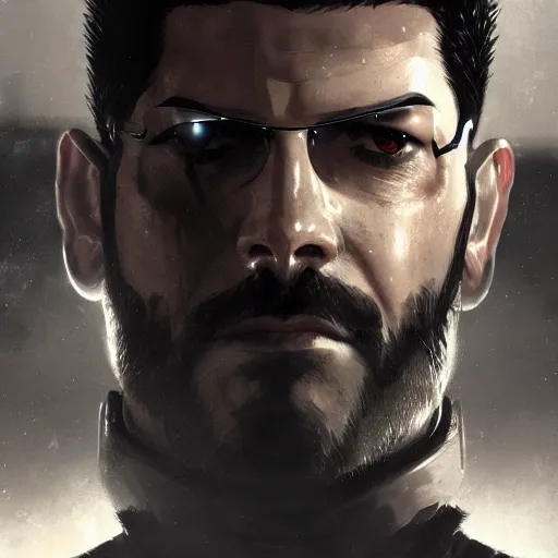 Image similar to Adam Jensen from Deus Ex as Gigachad, by Cedric Peyravernay, highly detailed, hyperealism, dramatic, cinematic concept art, dramatic lighting, trending on ArtStation