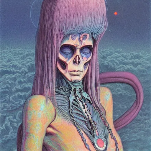 Image similar to original jean giraud art painting, pastel goth aesthetic, creepy kawaii, psychedelic, sabbas apterus