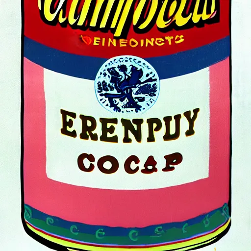 Image similar to campbell's cream of elephant soup, by andy warhol