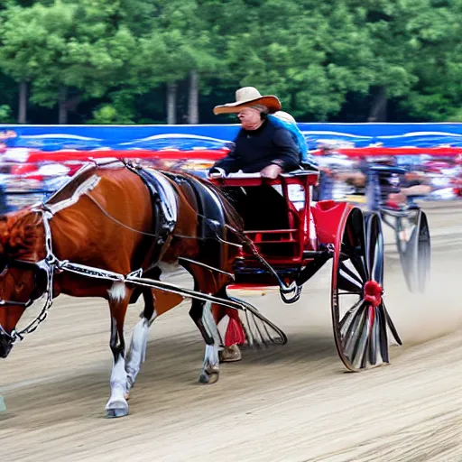 Prompt: amish horse pulled buggy in a nascar race, side drafting