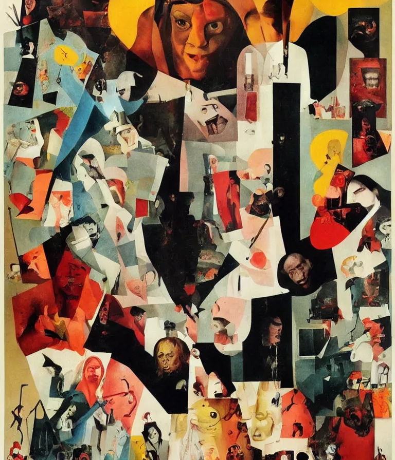 Prompt: Beautiful colorful Minimalist! Dada Horror Movie Poster made for the film Kill Me Gently (1983) starring Jamie Lee Curtis and Johnny Depp, Dadaist!! collage and oil painting by George Grosz and Hieronymous Bosch, trending on artstation dramatic lighting minimalist collage 8k
