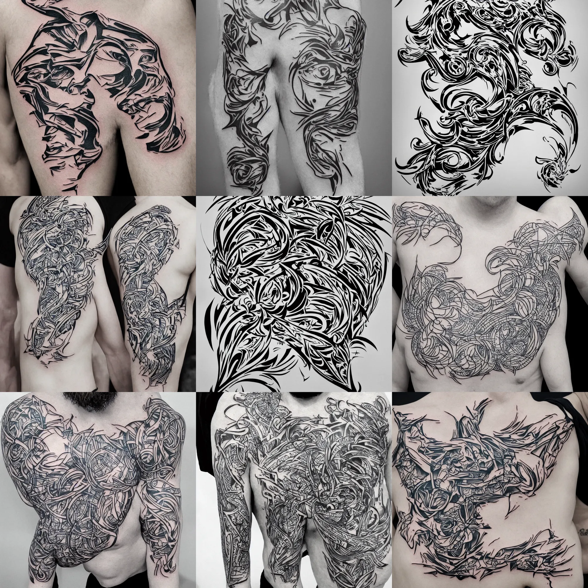 Prompt: new concept 3 d tattoo stencil deep strong lines bold