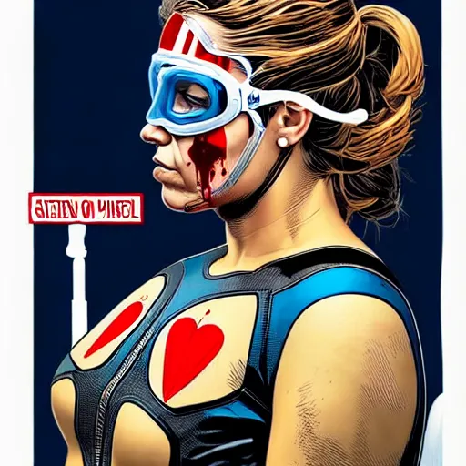 Prompt: a profile photo of an saint with a diving oxygen mask with side profile blood in ocean intricate details by MARVEL comics and Sandra Chevrier-C