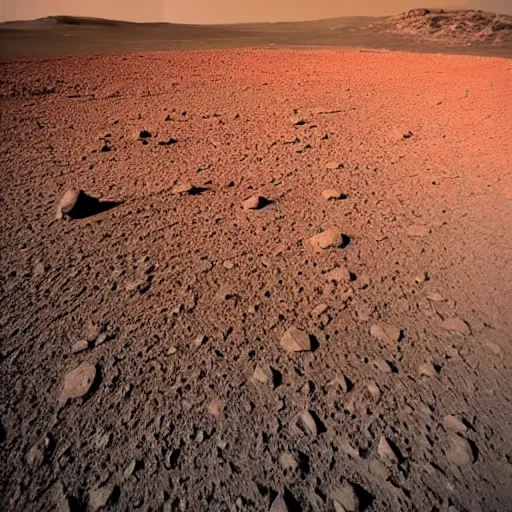 Image similar to photo taken on the surface of a rocky sandy red planet during the night that has many colorful stars visible in the night sky