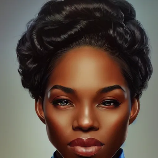 Prompt: confident black female lawyer with natural hair, courtroom shot, portrait, highly detailed, digital painting, trending on artstation, concept art, sharp focus, illustration, art by artgerm and greg rutkowski and magali villeneuve