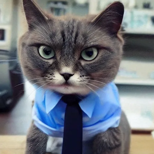 Prompt: cute cute cute cute cute cat in a dark navy suit with a blue tie and white shirt