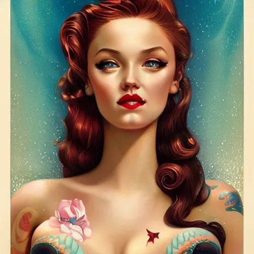 Image similar to pin up mermaid portrait, Pixar style, by Tristan Eaton Stanley Artgerm and Tom Bagshaw.