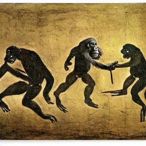 Prompt: apes strong together by leonardo davinci