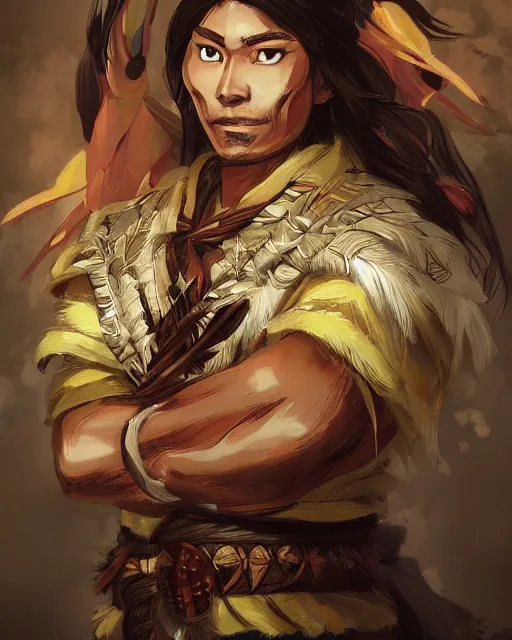 Prompt: an anime portrait of lapu - lapu as a beautiful man wearing filipino traditional clothing from skyrim, by stanley artgerm lau, wlop, rossdraws, james jean, andrei riabovitchev, marc simonetti, and sakimichan, trending on artstation