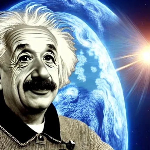 Prompt: still photo of surprised albert einstein in spacesuit, flat earth on three turtles at background, highly detailed, photorealistic shot, bright studio setting, studio lighting, crisp quality and light reflections, unreal engine 5 quality render