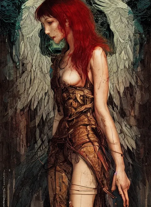 Prompt: angel, eun emerging from renaissance italy into a cyberpunk mutiversal realm by conrad roset, nicola samuri, dino valls, m. w. kaluta, jakub rebelka, rule of thirds, seductive look, beautiful