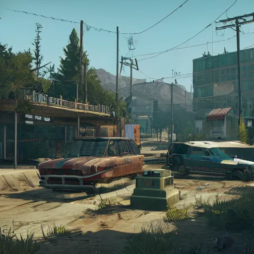 Prompt: A quiet city in the video game Disco Elysium, vivid colors, sharp