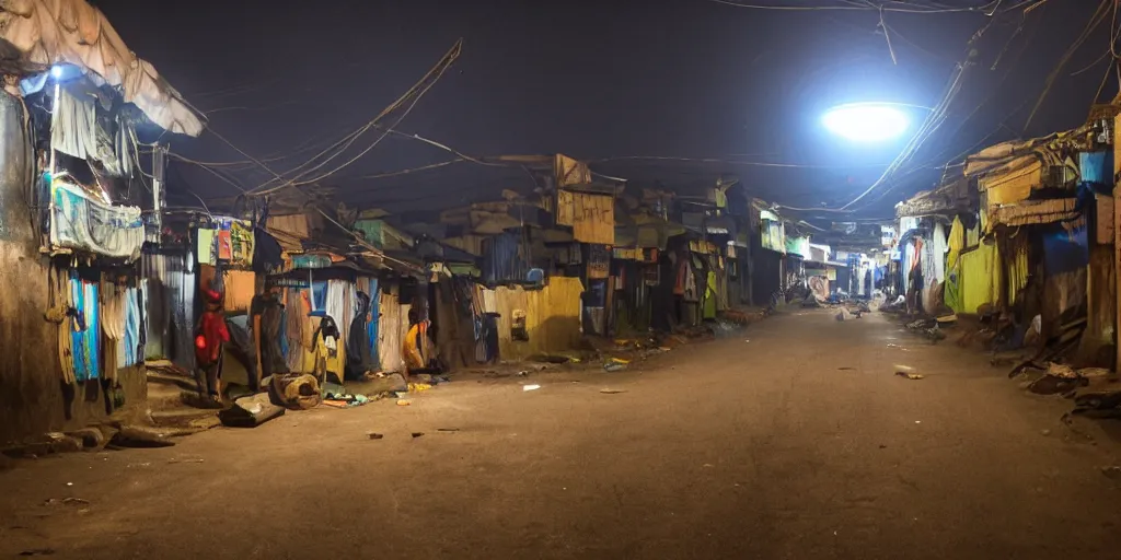 Image similar to UFO seen during night time in Ajegunle slums of lagos - beaming neon ray of light,