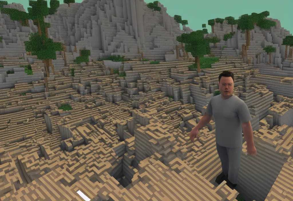 Image similar to elon musk in minecraft, elon musk in the video game minecraft, gameplay screenshot, close up, 3 d rendering. unreal engine. amazing likeness. very detailed.