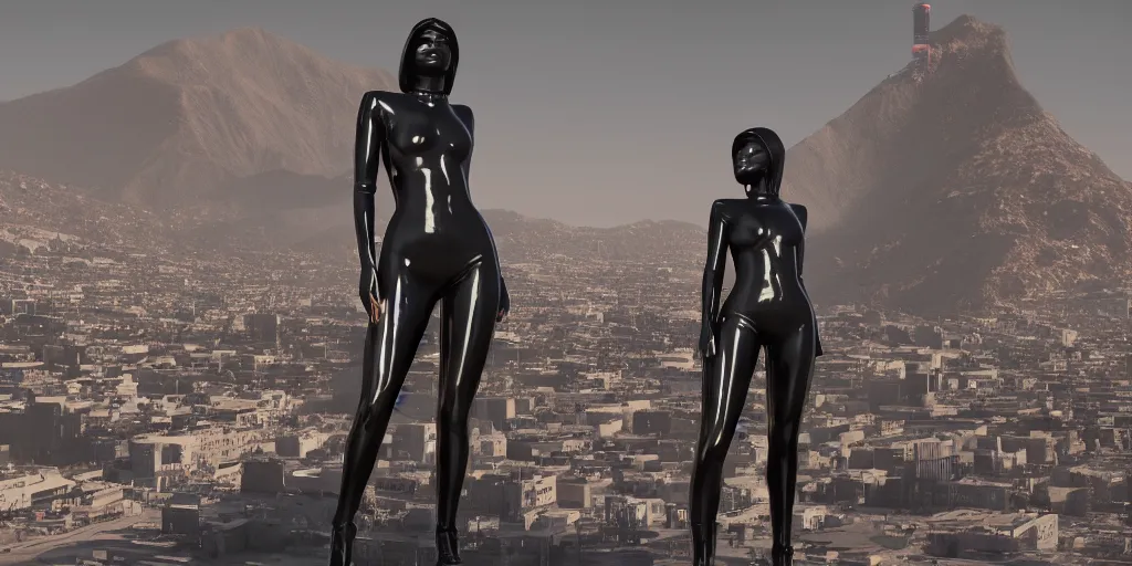 Image similar to cinematic wide angle view of a dystopian kylie jenner statue in the middle of los angeles being worshipped by shadow figures, orwellian, by neil blevins, high detail, digital art, pop art style, death stranding art style, cinematic lighting, artstation, cgsociety, unreal engine 5 render, octane render, 3 5 mm film grain