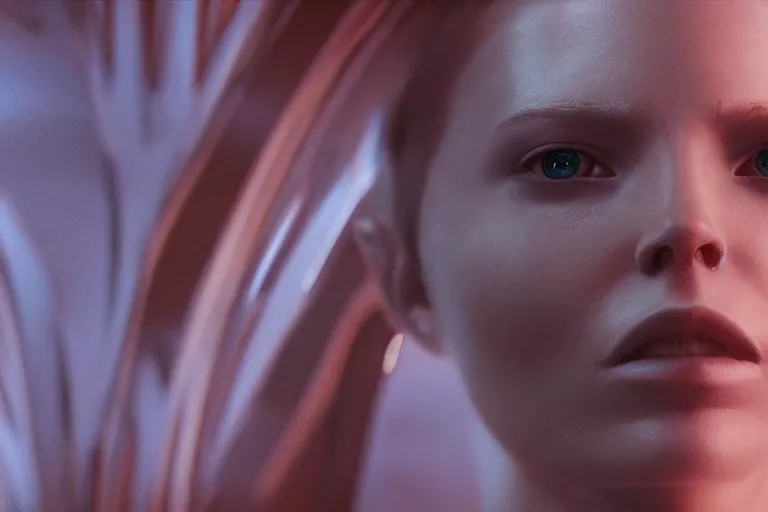 Prompt: VFX movie of a futuristic space woman model gorgeous portrait in inhuman future spaceship, beautiful natural skin natural lighting by Emmanuel Lubezki