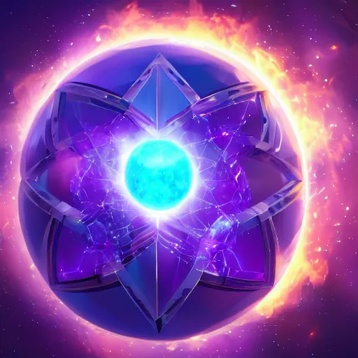 Prompt: purple powerful magic mana symbol, crystal atom solarsystem structure, epic legends game icon, stylized digital illustration, radiating, a glowing aura, global illumination, ray tracing, hdr, unreal engine, octane render, trending on arstation, by ian pesty and katarzyna bek - chmiel