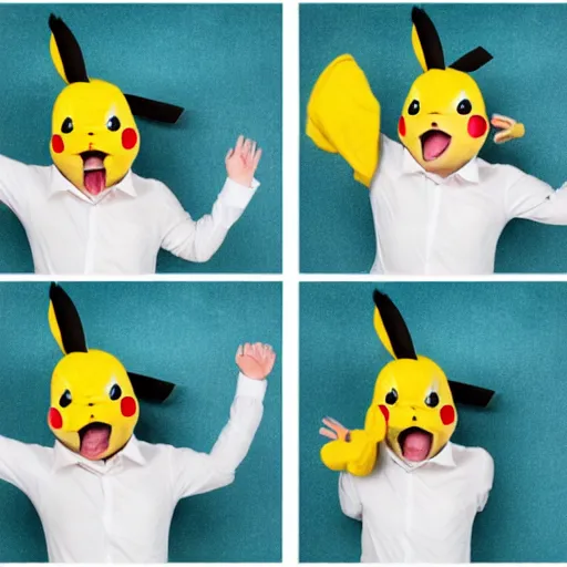 Prompt: portrait sneezing mid - sneeze midsneeze detective sneezing pikachu mid - sneeze wiping face with rag at a photoshoot studio lighting