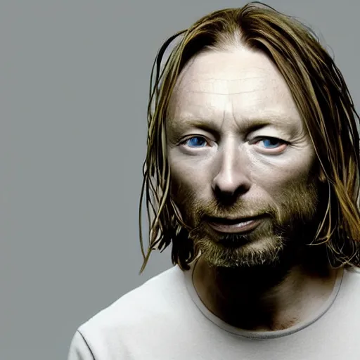 Image similar to thom yorke with aphex twin, perfect face, more details