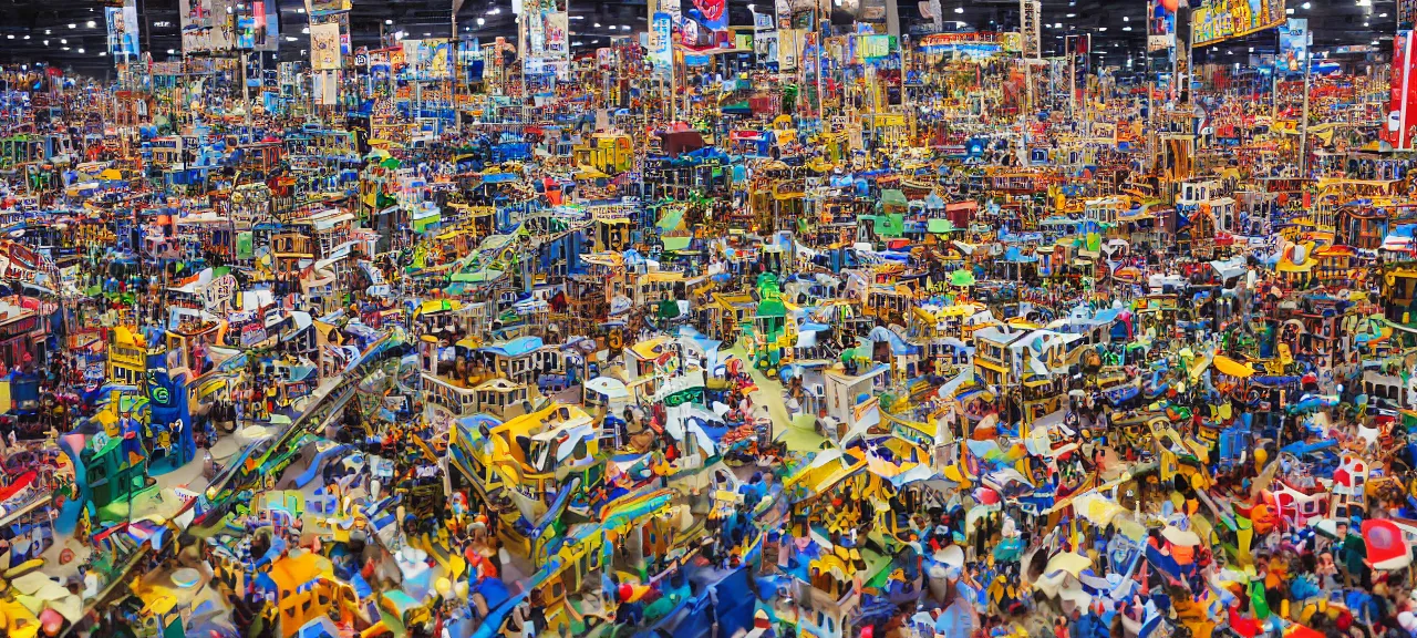 Prompt: Journalistic photography from huge exhibition room with thousands of different detail crafted secret gadgets toys and conundrums and puzzles,details, realistic colorful photography