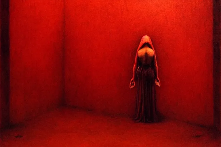 Image similar to only with red, a red angel announce the win, at the gates of a rich renaissance city, pathos, in the style of beksinski, part by hopper, part by rodcenko, part by hofbauer, intricate composition, red by caravaggio, insanely quality, highly detailed, masterpiece, red light, artstation