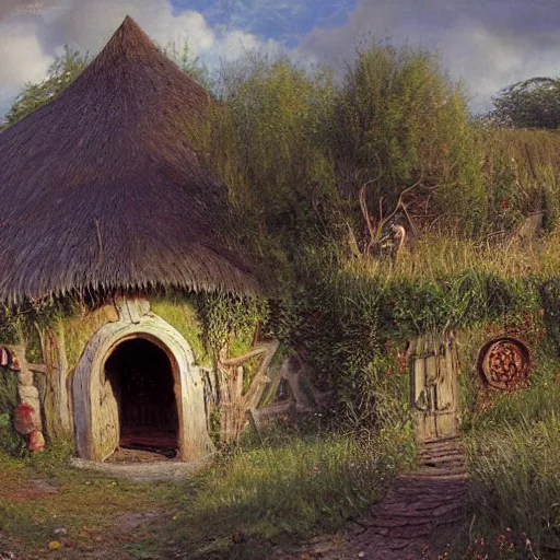 Image similar to Hobbiton painted by Ivan Kramskoi