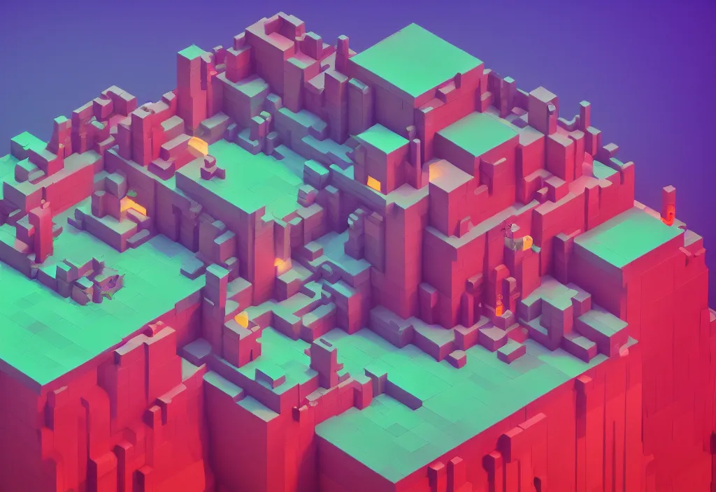 Prompt: isometric house on a mountain top magicavoxel cinematic lighting, 4k