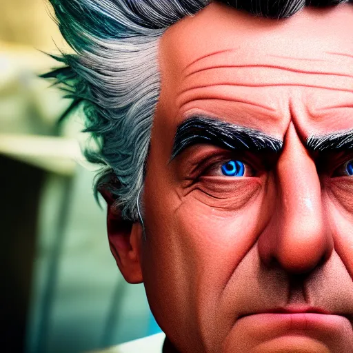 Image similar to rick sanchez closeup photograph dslr photorealistic, studio lighting, ektachrome, detailed, intricate, face detail, perfect face, fine detailes, realistic shaded, fine - face, pretty face