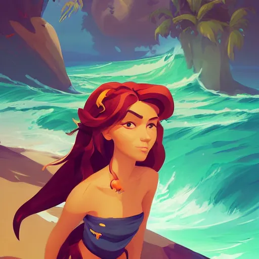 Image similar to painting mermaid treasure on sea of thieves game avatar hero smooth face median photoshop filter cutout vector, behance hd by jesper ejsing, by rhads, makoto shinkai and lois van baarle, ilya kuvshinov, rossdraws global illumination