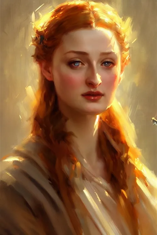 Image similar to sansa sun lights, painting by daniel gerhartz, alphonse murac, detailed art, artstation