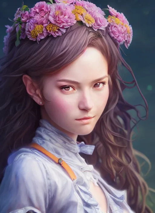 Prompt: full body portrait of a magical farmer girl. detailed face, concept art, intricate, highly detailed 8 k, smooth, sharp focus, beautiful and aesthetic shape of face and body, artgerm, artstation, art by zexi guo and nira and junpei suzuki and gharliera and rinotuna