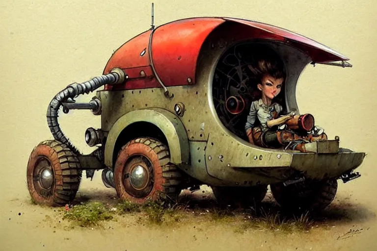 Prompt: adventurer ( ( ( ( ( 1 9 5 0 s retro future robot android mouse wagon rv offroad tank. muted colors. ) ) ) ) ) by jean baptiste monge!!!!!!!!!!!!!!!!!!!!!!!!! chrome red