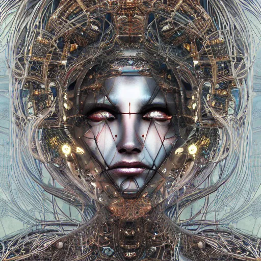 Prompt: cybernetic deity dreaming itself into reality with its networked mind, lsd, intricate detail, royo, whealan, giger, klimt, hd, octane render, unreal engine,