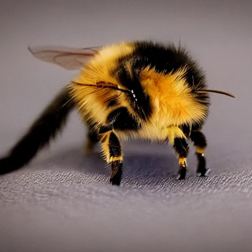 Prompt: a mixture of a cat and a bee