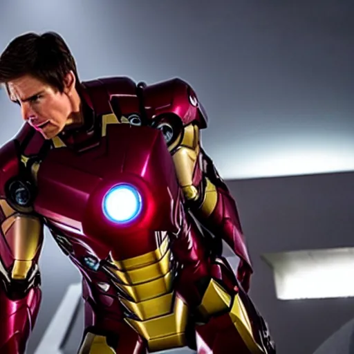 Prompt: tom cruise as iron man, cinematic lighting, 8k, marvel movie,